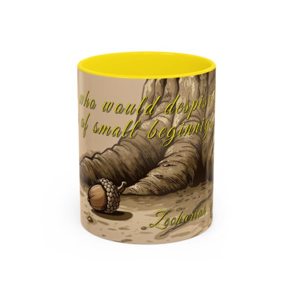 Our inspirational  'Day of Small Beginnings' from Zech 4:10 Ceramic Accent Coffee Mug Design is Perfect for Wedding Gifts, Inspirational Decor - Image 49