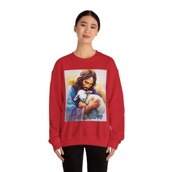 Crewneck Sweatshirt with our "God is Love" series with Jesus hugging a baby lamb! Inspirational Biblical, Vintage Inspired Heavy Sweatshirt, Gift - Image 24
