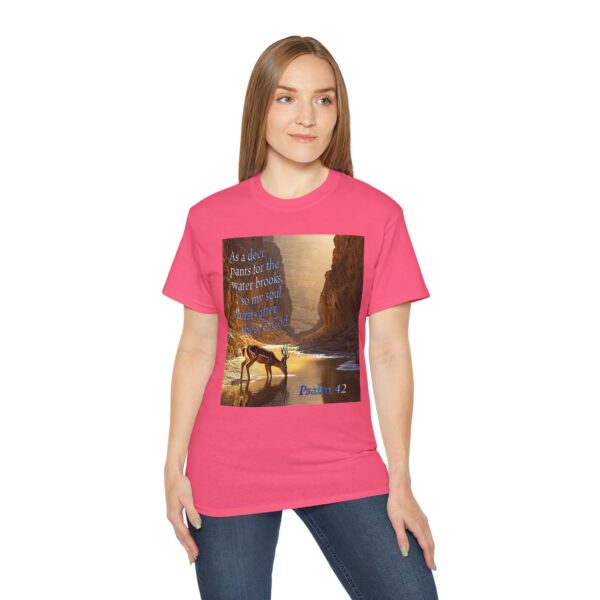 Our inspirational Psalm 42 'As a Deer Pants' in design! Christian Unisex Cotton T-Shirt, Faith Spiritual Apparel, Love Gift - Image 28