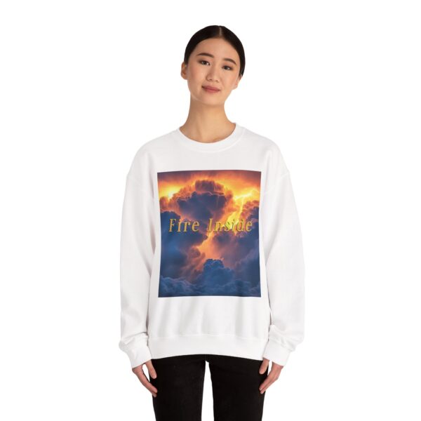 Crewneck Sweatshirt with our 'Storm Light' "Fire Inside" design! Beauty of Creation Tropical Storm Inspirational Sweatshirt Unisex - Image 14
