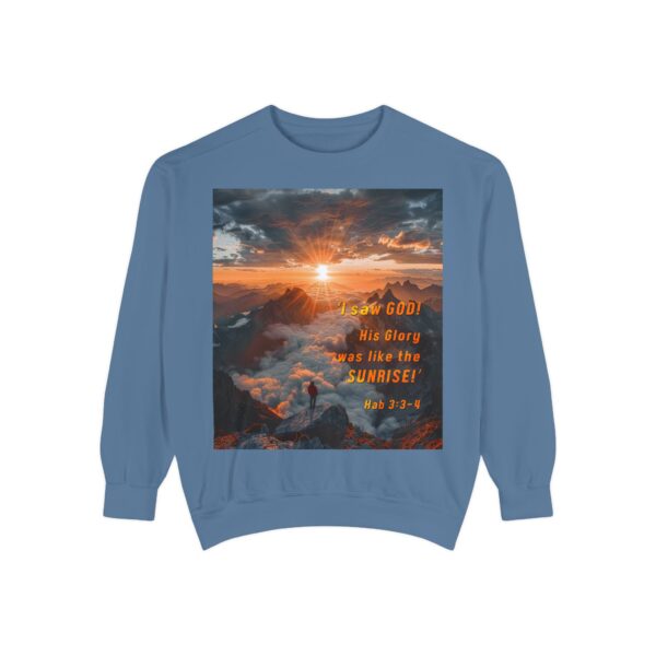 Sweatshirt Unisex our inspirational "His splendor was like the sunrise" design with a quote from Habakkuk 3:3-4! Faith Apparel Gospel Fashion Jumper, Pullover - Image 2