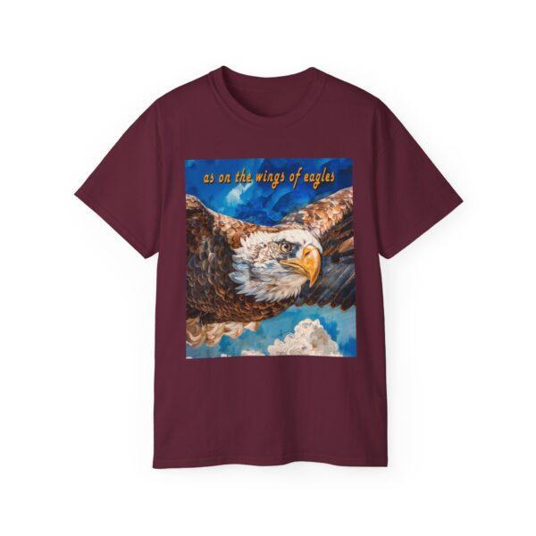 Our "as on the wings of eagles" Cotton T-Shirt with a majestic eagle in flight. Vintage Christian Faith Apparel Unisex Cotton T-Shirt, Thoughtful Quote from Isaiah 40:31! - Image 18
