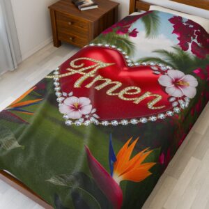 Our Beautiful "Amen" Inspirational 'Solid Red Heart' design Velveteen Plush Throw Blanket - A Cozy Gift or for Home Decor, Bedding