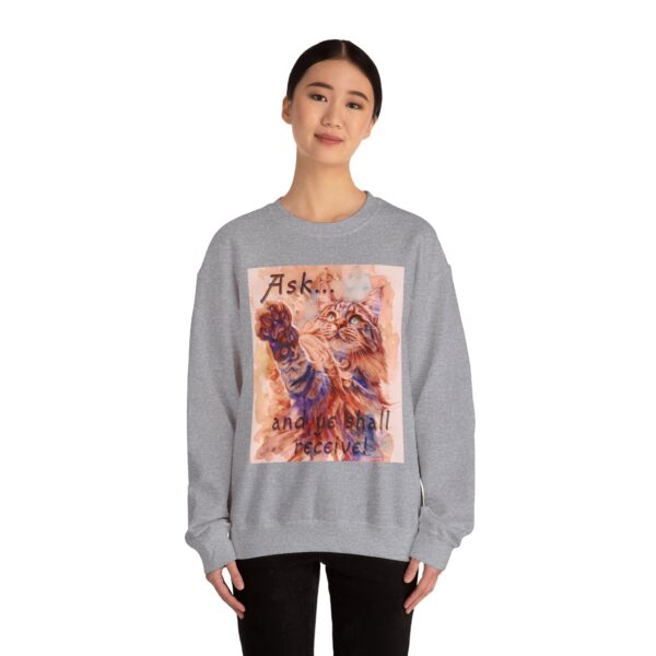 Crewneck Sweatshirt-with our "Ask ...and ye shall receive" Matt 7:7 featuring a Maine Coon Cat asking for a treat! Vintage Inspired Faith Apparel, Gospel Fashion Unisex Heavy - Image 11