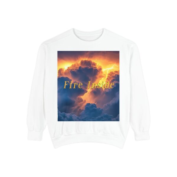 Sweatshirt Unisex Inspirational with our 'Storm Light' "Fire Inside" design! Beauty of Creation Tropical Storm, Jumper, Gift Nature Lovers - Image 3