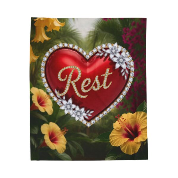 Our Beautiful "REST" Inspirational 'Solid Red Heart' design Velveteen Plush Blanket - A Cozy Gift for Anniversary, Home Decor. Throw, Bedding - Image 4
