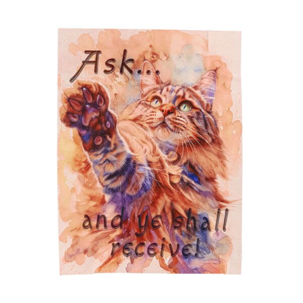 Our "Ask ...and ye shall receive" Matt 7:7 featuring a Maine Coon Cat asking for a treat! Inspirational Velveteen Plush Throw Blanket. Cozy Faith Home Decor Bedding - Image 2