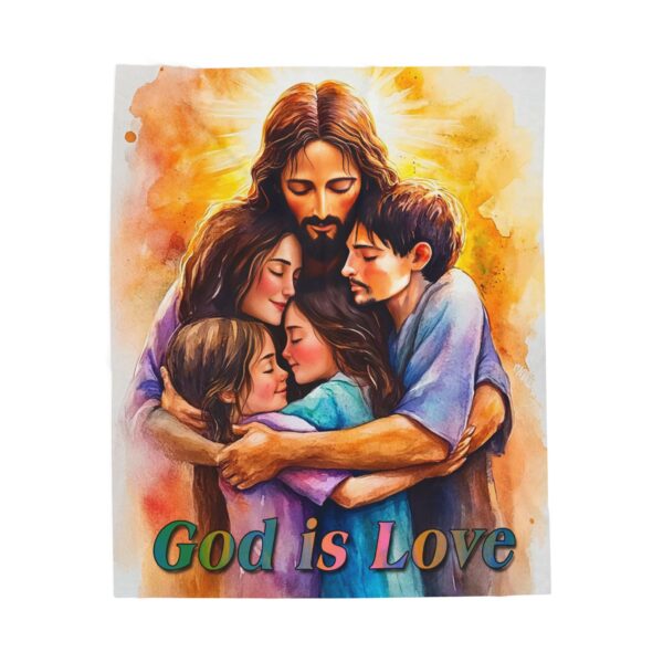 Our Beautiful "God is Love" series Throw Blanket with Jesus hugging a Small family! Inspirational Velveteen Plush Throw Blanket A Cozy Gift for Anniversary, Wedding Faith Home Decor Bedding - Image 5