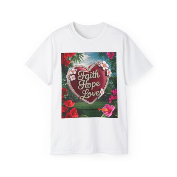 Our inspirational "Faith Hope Love" 'Solid Red Heart' Design! on a Christian Unisex Cotton T-Shirt, Faith Spiritual Apparel, Love Gift - Image 9