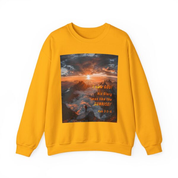 Crewneck Sweatshirt-with our inspirational "His splendor was like the sunrise" design with a quote from Habakkuk 3:3-4!Vintage Inspired Faith Apparel, Gospel Fashion Unisex Heavy - Image 13