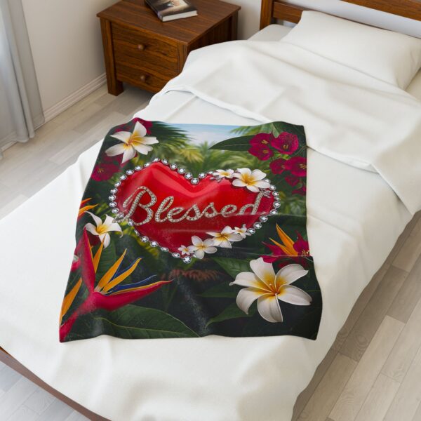 Our Beautiful "Blessed" 'Solid Red Heart' Design Velveteen Plush Throw Blanket, Cozy Gift for Anniversary, Home Decor Bedding - Image 11