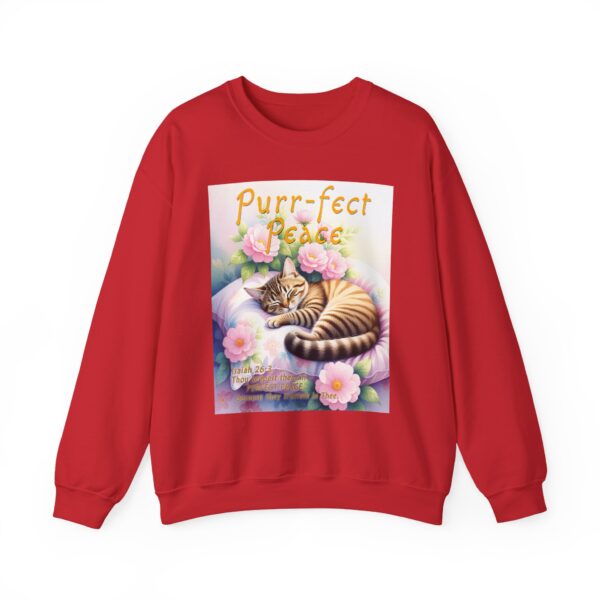 Crewneck Sweatshirt with our "Purr-fect Peace" with a cat in blissful sleep design featuring the verse Isaiah 26:3! Inspirational Biblical, Vintage Inspired, Gift - Image 46