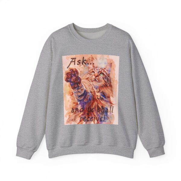 Crewneck Sweatshirt-with our "Ask ...and ye shall receive" Matt 7:7 featuring a Maine Coon Cat asking for a treat! Vintage Inspired Faith Apparel, Gospel Fashion Unisex Heavy - Image 9