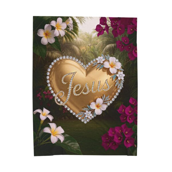 Our inspirational "Jesus" 'Solid Gold Heart' Design Velveteen Plush Throw Blanket Design! A Cozy Gift for Anniversary, Wedding Faith Home Decor Bedding - Image 2