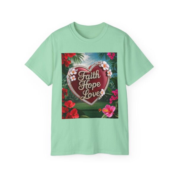 Our inspirational "Faith Hope Love" 'Solid Red Heart' Design! on a Christian Unisex Cotton T-Shirt, Faith Spiritual Apparel, Love Gift - Image 15