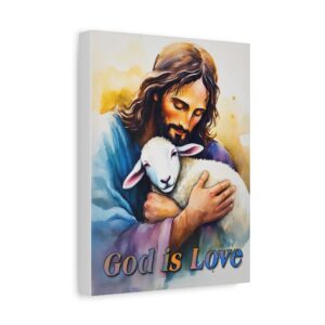 Inspirational Wall Art Canvas, "God is Love" Jesus hugging a Lamb Print, Christian Home Decor, Uplifting Religious Gift, Faith-Based Artwork