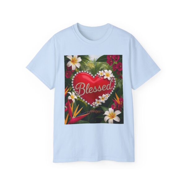 Our inspirational "Blessed" 'Solid Red Heart' Design! on a Christian Unisex Cotton T-Shirt, Faith Spiritual Apparel, Love Gift - Image 19