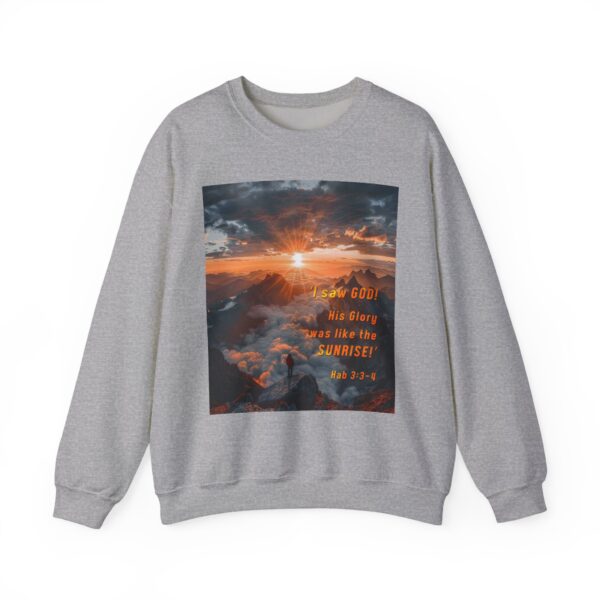 Crewneck Sweatshirt-with our inspirational "His splendor was like the sunrise" design with a quote from Habakkuk 3:3-4!Vintage Inspired Faith Apparel, Gospel Fashion Unisex Heavy - Image 10