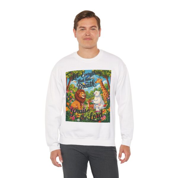 Crewneck Sweatshirt with our inspirational "Let Everything that has Breath Praise the Lord!" Design! Vintage Inspired Faith Apparel, Gospel Fashion Unisex Heavy - Image 5