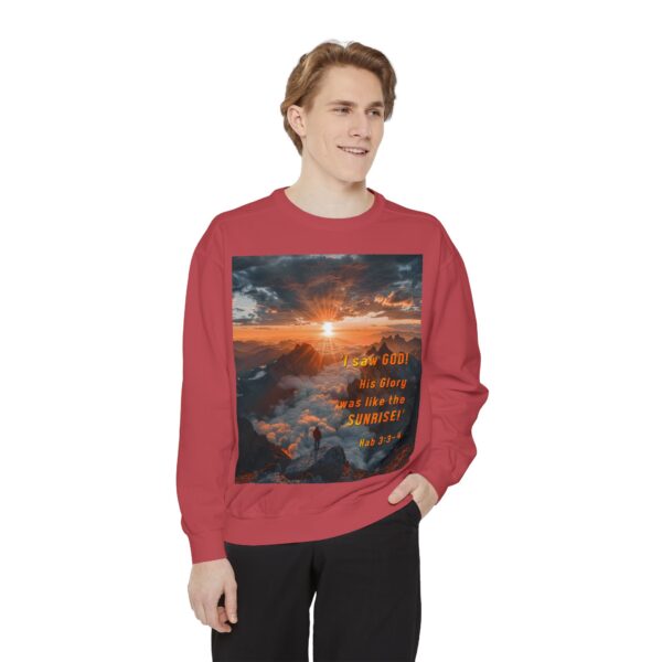 Sweatshirt Unisex our inspirational "His splendor was like the sunrise" design with a quote from Habakkuk 3:3-4! Faith Apparel Gospel Fashion Jumper, Pullover - Image 9