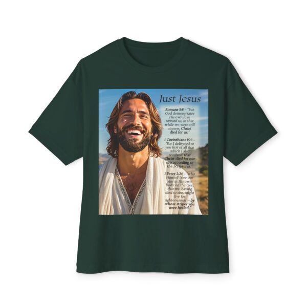 Our inspirational "Just Jesus" and Verses on Salvation Design on a Unisex Oversized Box Tshirt, Religious Graphic Top, Bible Verse Apparel - Image 13