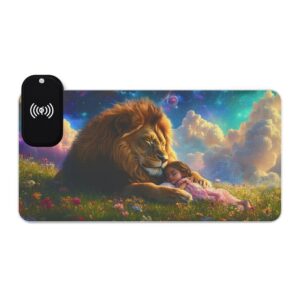 LED + wireless Charging Mouse Pad, Desk Mat, "Beth at Rest" Design, Tech Gift, Home Office Essentials Inspirational