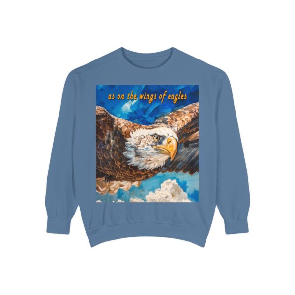 Our "as on the wings of eagles" Sweatshirt with a majestic eagle in flight. Vintage Christian Faith Apparel, Thoughtful Quote from Isaiah 40:31! Unisex Jumper, Pullover - Image 23