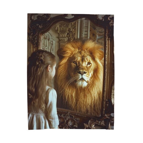 Our beautiful 'Lion in the Mirror' Inspirational throw blanket design. Velveteen Plush Blanket - A Cozy Gift for Home Decor, Bedding - Image 3