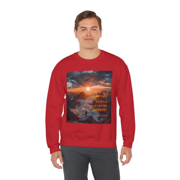 Crewneck Sweatshirt-with our inspirational "His splendor was like the sunrise" design with a quote from Habakkuk 3:3-4!Vintage Inspired Faith Apparel, Gospel Fashion Unisex Heavy - Image 22