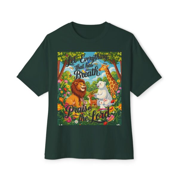 Our inspirational "Let Everything that has Breath Praise the Lord!" Design on a Unisex Oversized Box Tshirt, Religious Graphic Top, Bible Verse Apparel - Image 13