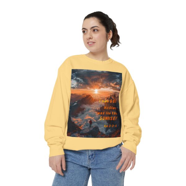 Sweatshirt Unisex our inspirational "His splendor was like the sunrise" design with a quote from Habakkuk 3:3-4! Faith Apparel Gospel Fashion Jumper, Pullover - Image 16