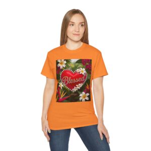 Our inspirational "Blessed" 'Solid Red Heart' Design! on a Christian Unisex Cotton T-Shirt, Faith Spiritual Apparel, Love Gift