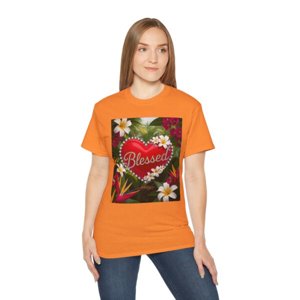 Our inspirational "Blessed" 'Solid Red Heart' Design! on a Christian Unisex Cotton T-Shirt, Faith Spiritual Apparel, Love Gift