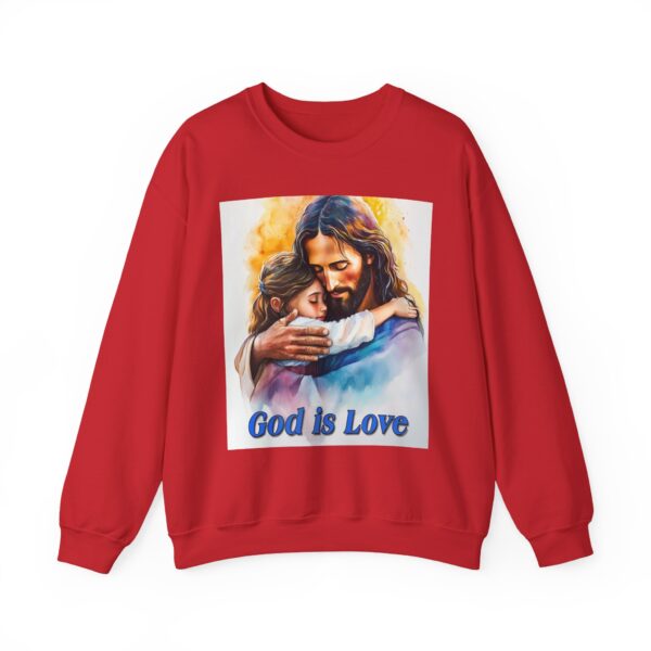 Crewneck Sweatshirt with our "God is Love" series with Jesus hugging a young girl! Inspirational Biblical Vintage Inspired Gift - Image 25