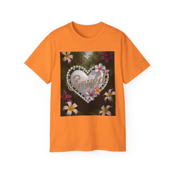 Our inspirational "Saved" 'Pure White Heart' Design! on a Christian Unisex Cotton T-Shirt, Faith Spiritual Apparel, Love Gift - Image 2