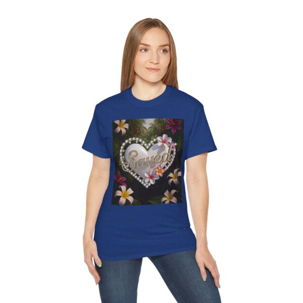 Our inspirational "Saved" 'Pure White Heart' Design! on a Christian Unisex Cotton T-Shirt, Faith Spiritual Apparel, Love Gift - Image 22