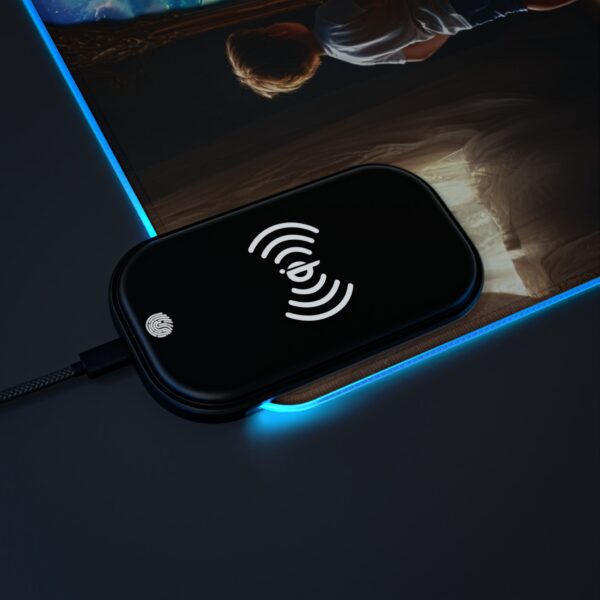 LED + wireless Charging Mouse Pad, Desk Mat, "Benji's Reflection" Biblical Fantasy Design, Tech Gift, Home Office Essentials Inspirational - Image 3