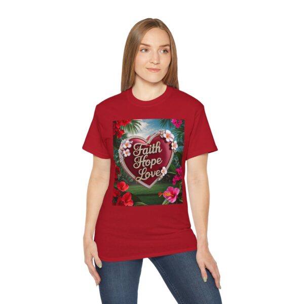 Our inspirational "Faith Hope Love" 'Solid Red Heart' Design! on a Christian Unisex Cotton T-Shirt, Faith Spiritual Apparel, Love Gift - Image 5