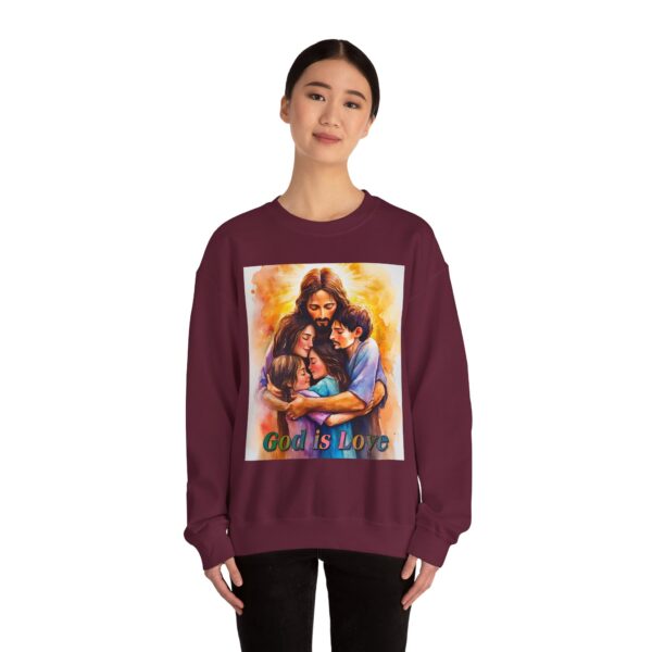 Crewneck Sweatshirt-with our "God is Love" series with Jesus hugging a young family! Inspirational Biblical Vintage Inspired Gift - Image 8