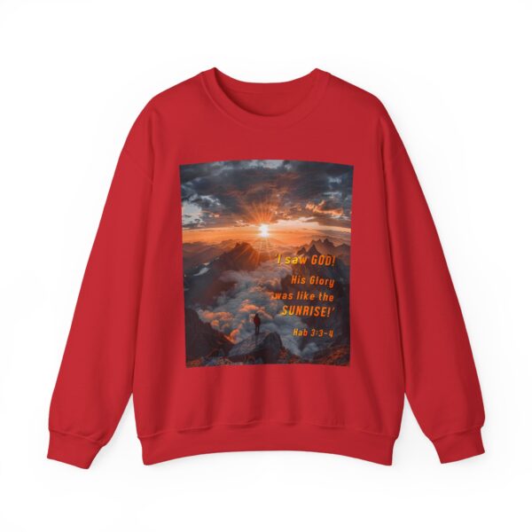 Crewneck Sweatshirt-with our inspirational "His splendor was like the sunrise" design with a quote from Habakkuk 3:3-4!Vintage Inspired Faith Apparel, Gospel Fashion Unisex Heavy - Image 21