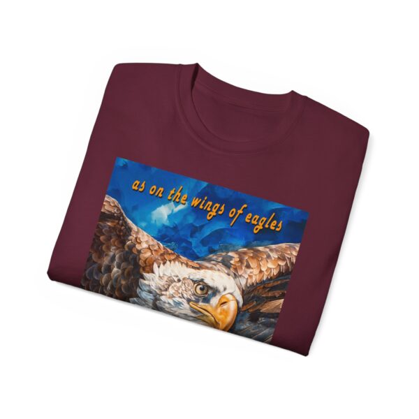 Our "as on the wings of eagles" Cotton T-Shirt with a majestic eagle in flight. Vintage Christian Faith Apparel Unisex Cotton T-Shirt, Thoughtful Quote from Isaiah 40:31! - Image 21