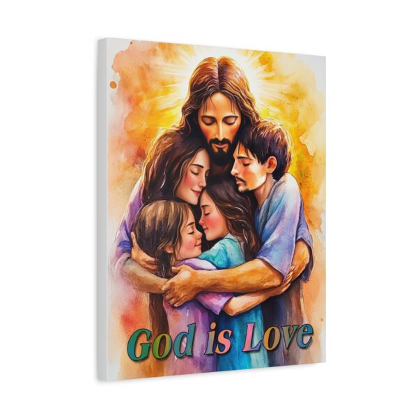 Inspirational Wall Art Canvas "God is Love" Jesus hugging a young family! Christian Home Decor Uplifting Religious Gift Faith-Based Artwork - Image 7