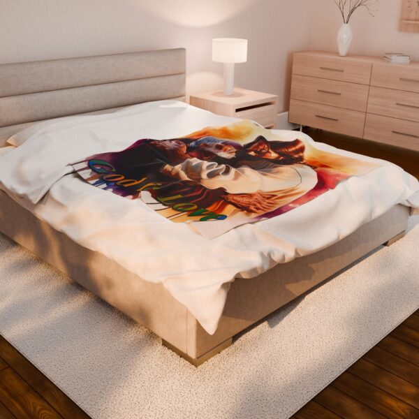 Our "God is Love" series with Jesus hugging Papa! Inspirational Velveteen Plush Throw Blanket Faith Home Decor Bedding - Image 12