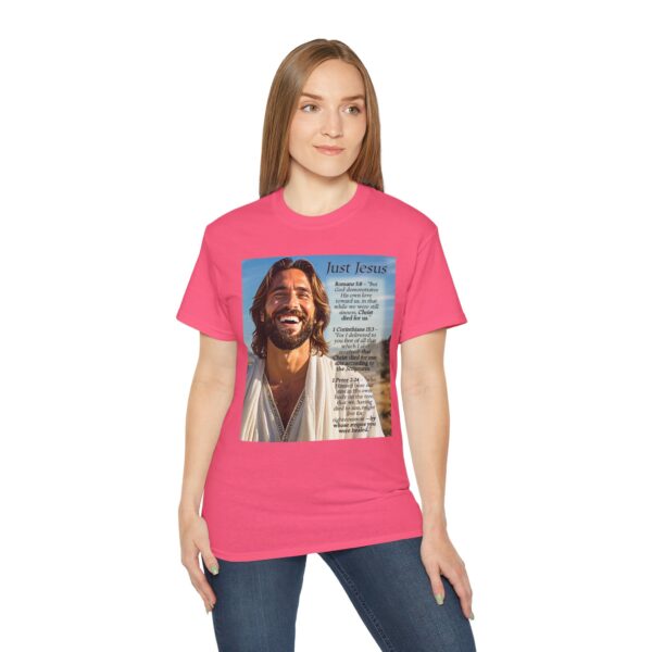 Our inspirational "Just Jesus" and Verses on Salvation Design on a Christian Unisex Cotton T-Shirt, Faith Spiritual Apparel, Love Gift - Image 28