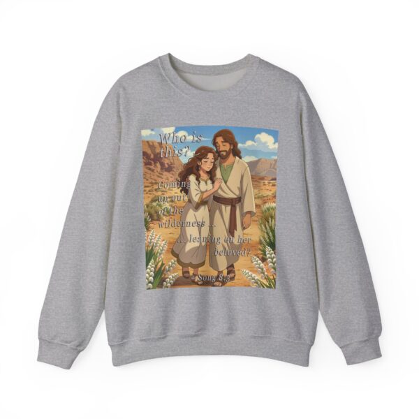 Crewneck Sweatshirt-with our inspirational 'Who is this?' from Song of Solomon 8:5 with an ANIME style design! Vintage Inspired Faith Apparel, Gospel Fashion Unisex Heavy - Image 8
