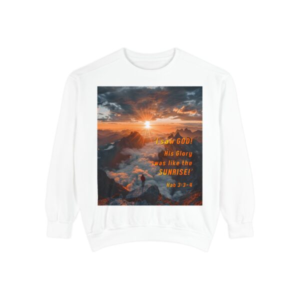 Sweatshirt Unisex our inspirational "His splendor was like the sunrise" design with a quote from Habakkuk 3:3-4! Faith Apparel Gospel Fashion Jumper, Pullover - Image 11