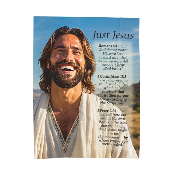 Our "Just Jesus" and Verses on Salvation Design Velveteen Plush Throw Blanket A Cozy Gift for Anniversary, Wedding Faith Home Decor Bedding - Image 2