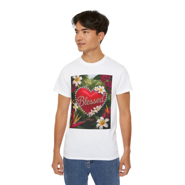 Our inspirational "Blessed" 'Solid Red Heart' Design! on a Christian Unisex Cotton T-Shirt, Faith Spiritual Apparel, Love Gift - Image 8