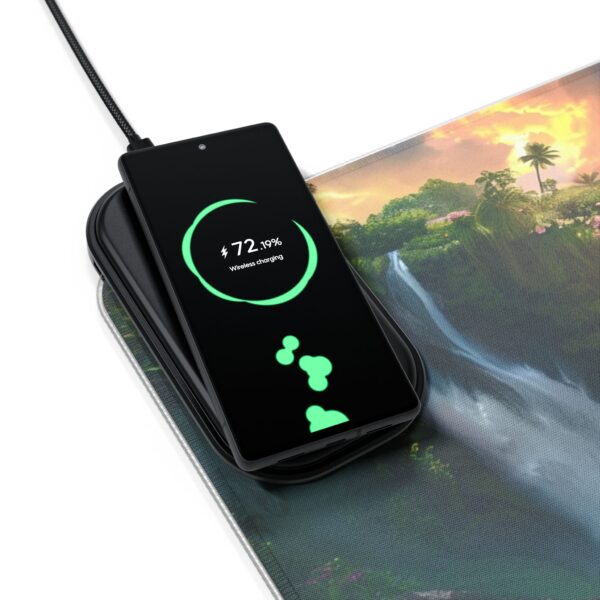 LED + Wireless Charger Gaming Mouse Pad with 'Philippine Waterfall' Design, Gaming Desk Accessory, Tech Gift, Home Office Gamer Essentials - Image 3