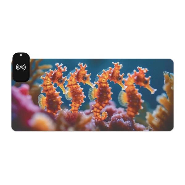 LED + Wireless Charger Gaming Mouse Pad with 'Seahorses' Design, Gaming Desk Accessory, Tech Gift, Home Office Gamer Essentials - Image 7